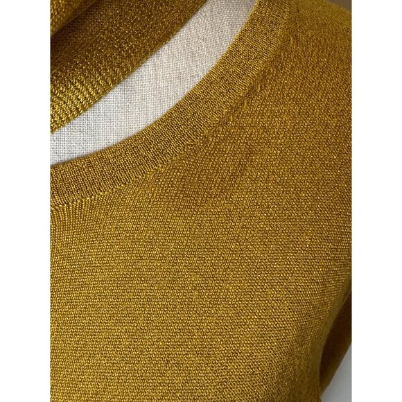 Sally Lapointe Sweater Women 8 Gold Metallic‎ Lightweight Knit Wrap Neck Luxury - Picture 8 of 11